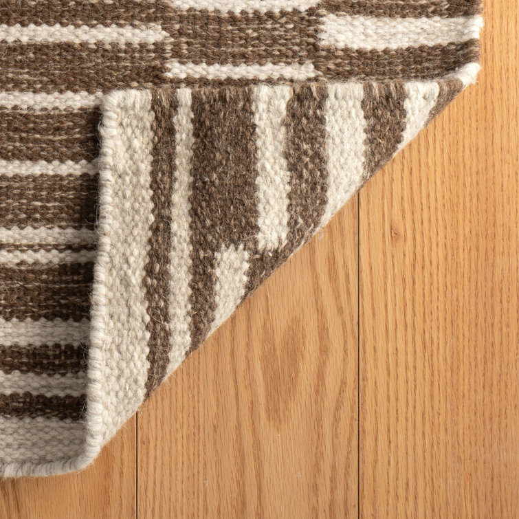 Natural Brown and Beige Handwoven Wool and Cotton 9' x 12' Rug