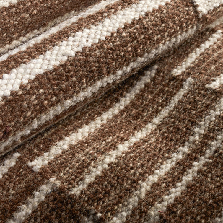 Natural Brown and Beige Handwoven Wool and Cotton 9' x 12' Rug