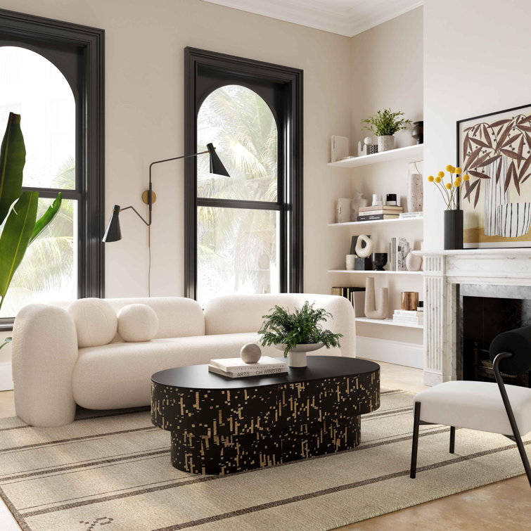 Faye Black Oval Glass and Wood Coffee Table