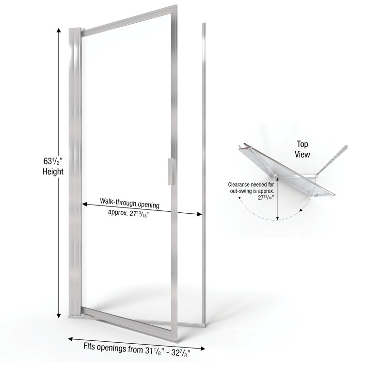 Sopora 32.88" x 63.5" Brushed Nickel Framed Pivot Shower Door