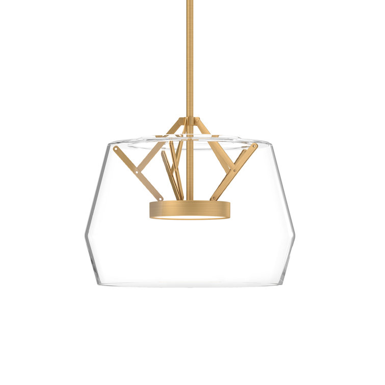Deco Brushed Gold LED Pendant with Geometric Glass Shade