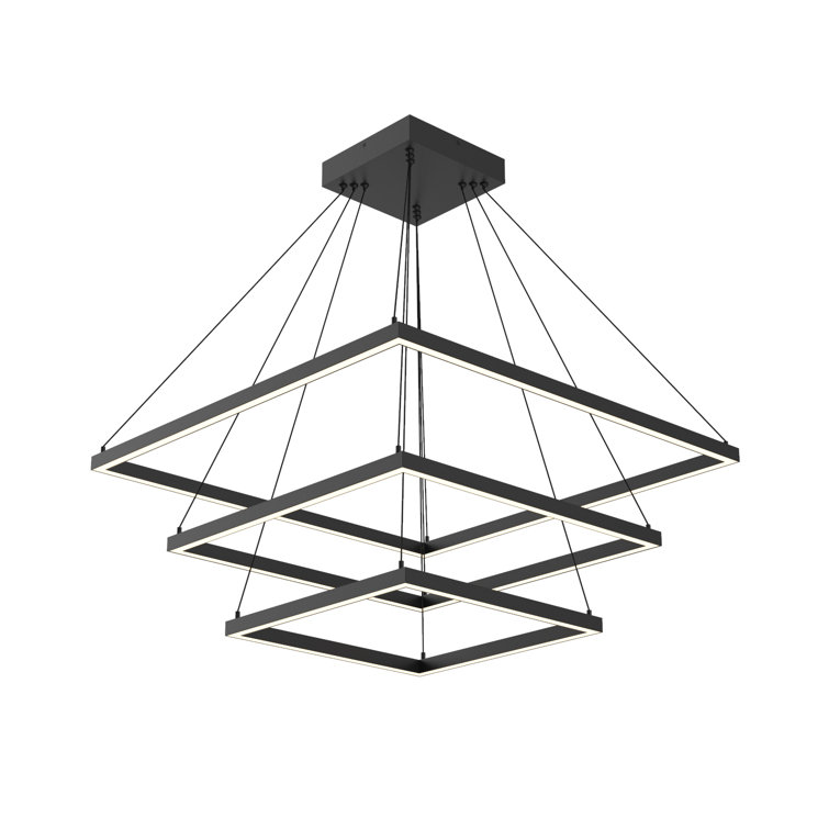 Piazza Black 31.5" Square LED Chandelier with Opal Diffuser