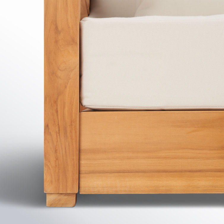 Huntington Teak and Off-White Fabric 3-Seat Outdoor Sofa