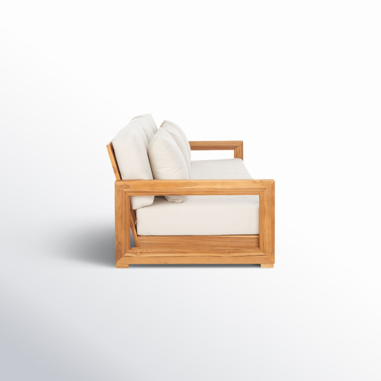 Huntington Teak and Off-White Fabric 3-Seat Outdoor Sofa