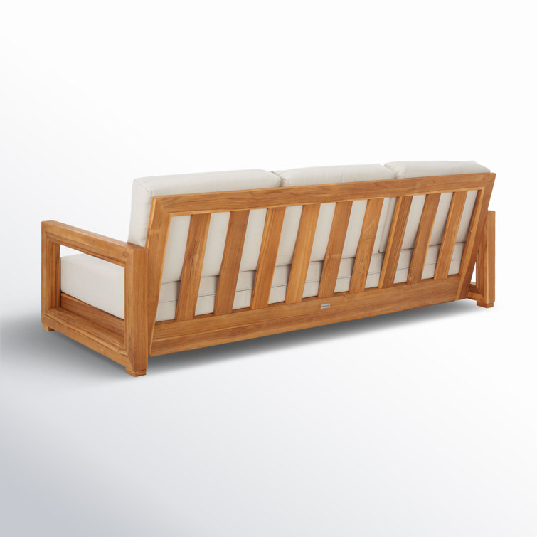 Huntington Teak and Off-White Fabric 3-Seat Outdoor Sofa