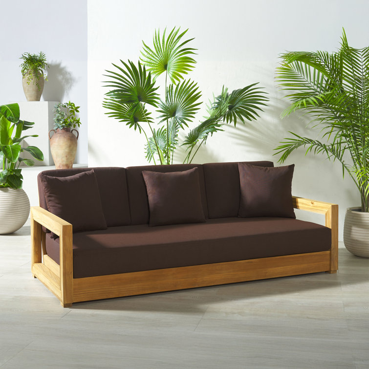 Huntington Teak and Off-White Fabric 3-Seat Outdoor Sofa