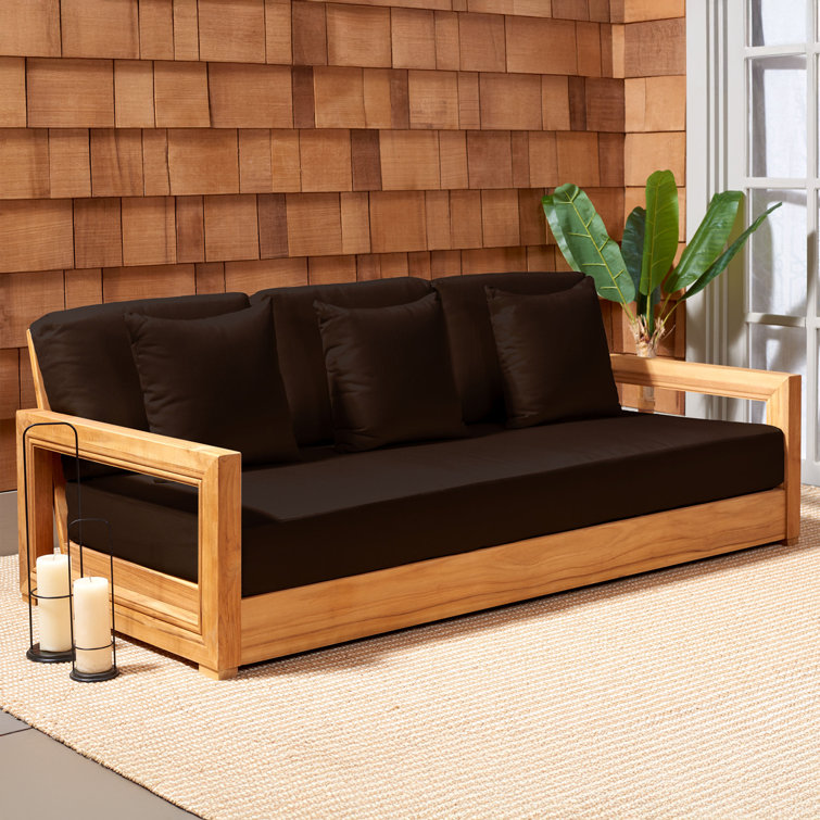Huntington Teak and Off-White Fabric 3-Seat Outdoor Sofa