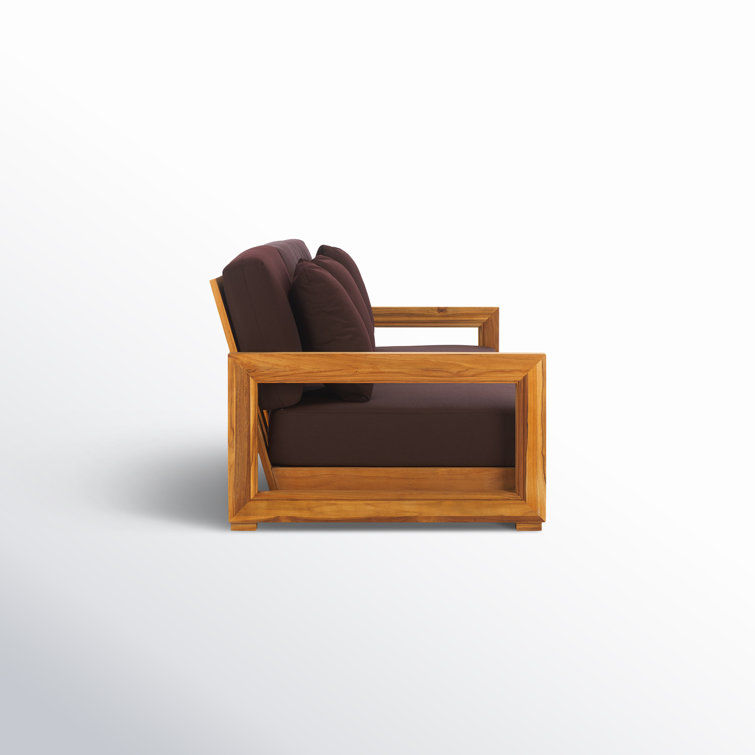 Huntington Teak and Off-White Fabric 3-Seat Outdoor Sofa