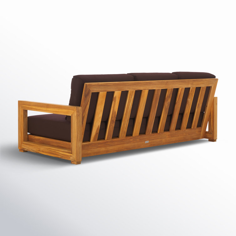 Huntington Teak and Off-White Fabric 3-Seat Outdoor Sofa