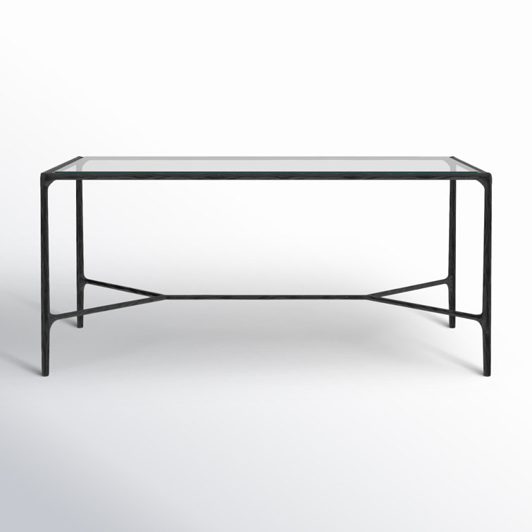 Black Metal Rectangular Coffee Table with Clear Glass Top