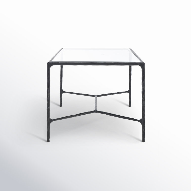 Black Metal Rectangular Coffee Table with Clear Glass Top