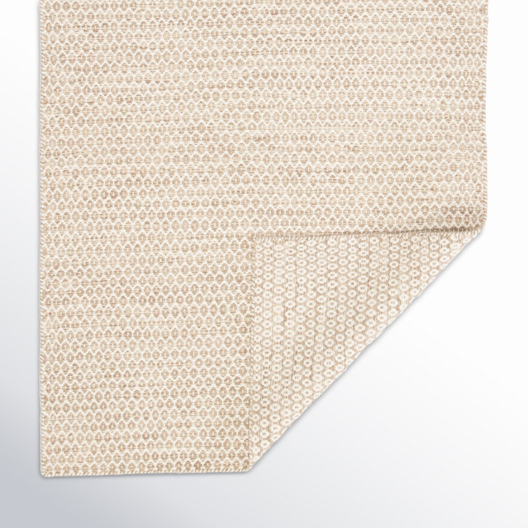Ivory Geometric Flat Woven Wool Area Rug 5' x 8'