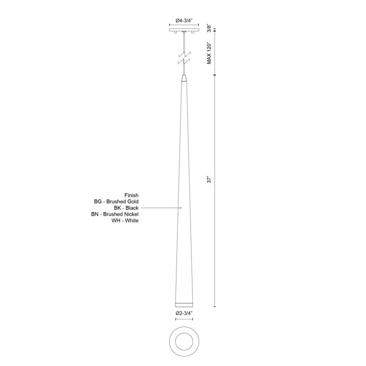 36" White Glass LED Pendant Light with Brushed Nickel Finish