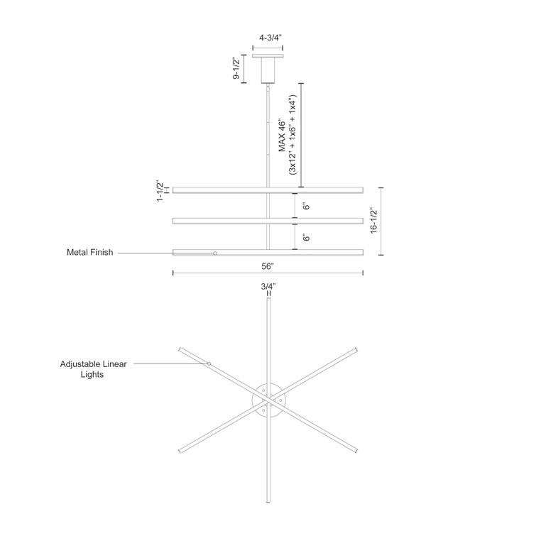 Vega Black 56" LED Linear Chandelier with Adjustable Height