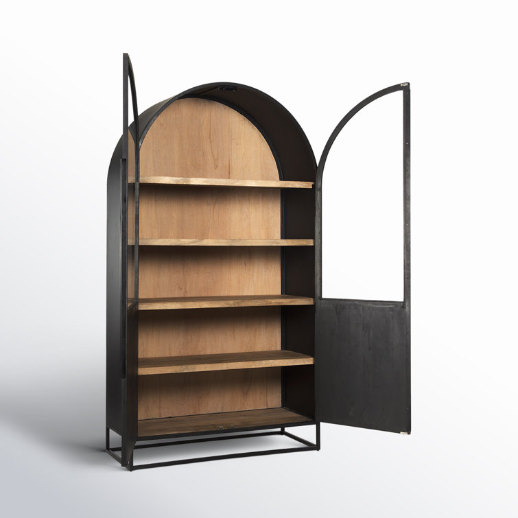 Sloan Black Iron and Dark Mango Wood Arch Cabinet