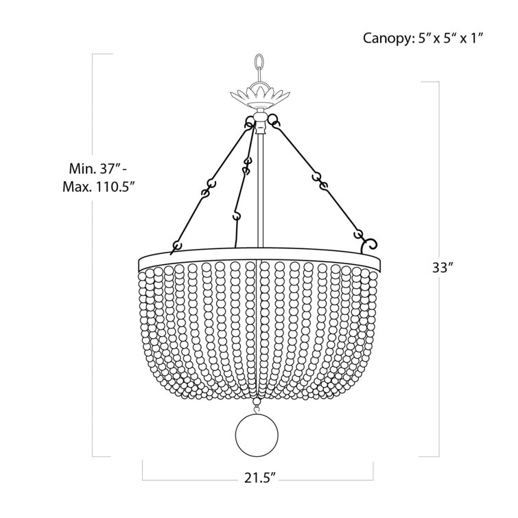 Black Beaded Wood Chandelier with Steel Frame