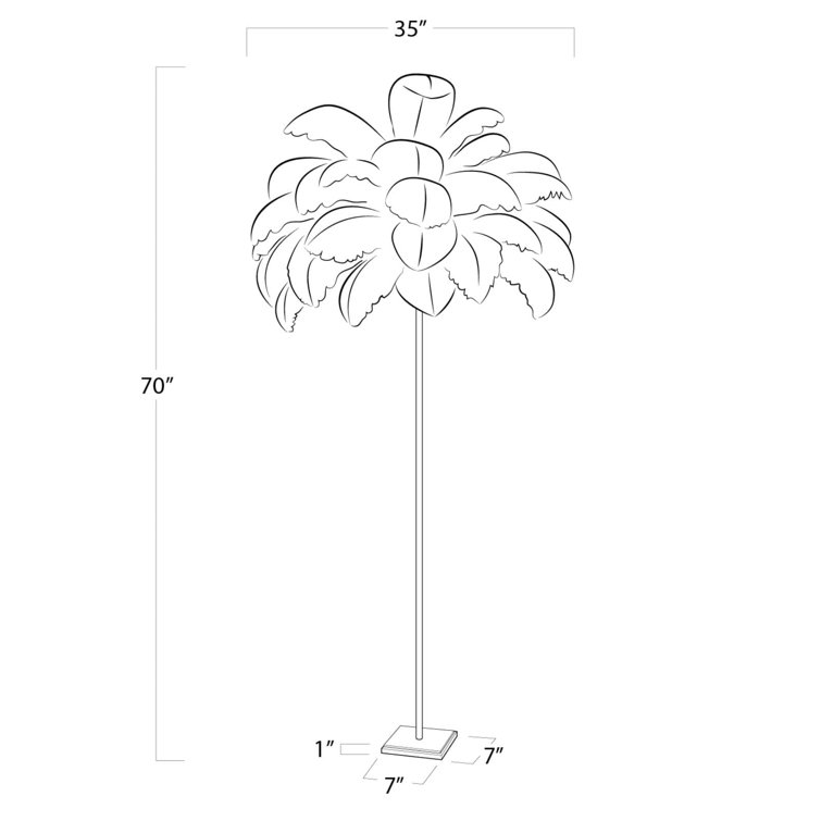 Tall Gold Leaf Floor Lamp with White Feather Shade