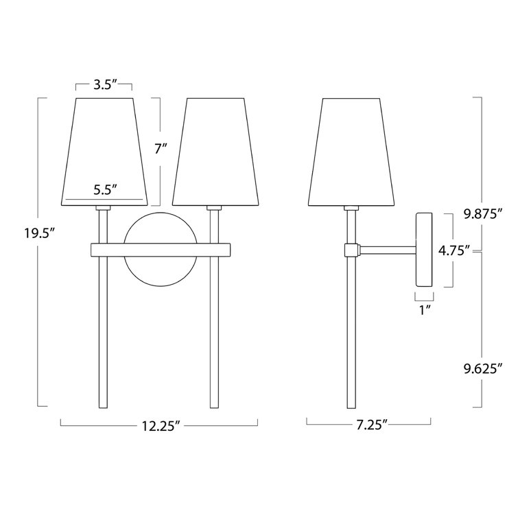 Natural Brass Double Light Sconce with Linen Shades