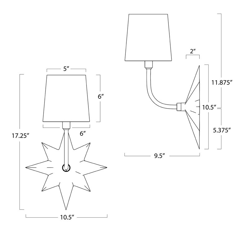 Natural Brass Starburst Sconce with Linen Shade
