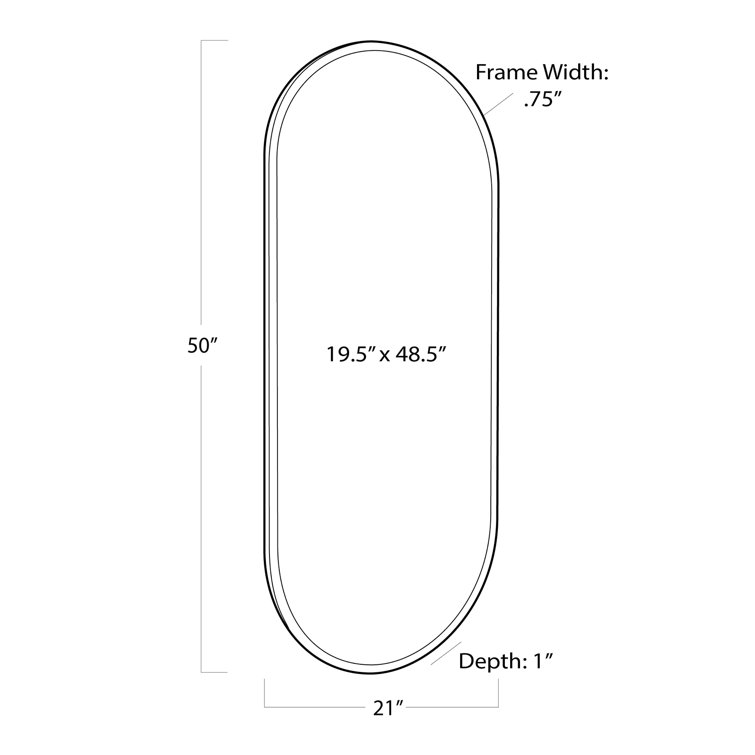50" x 21" Natural Brass Oval Full Length Mirror