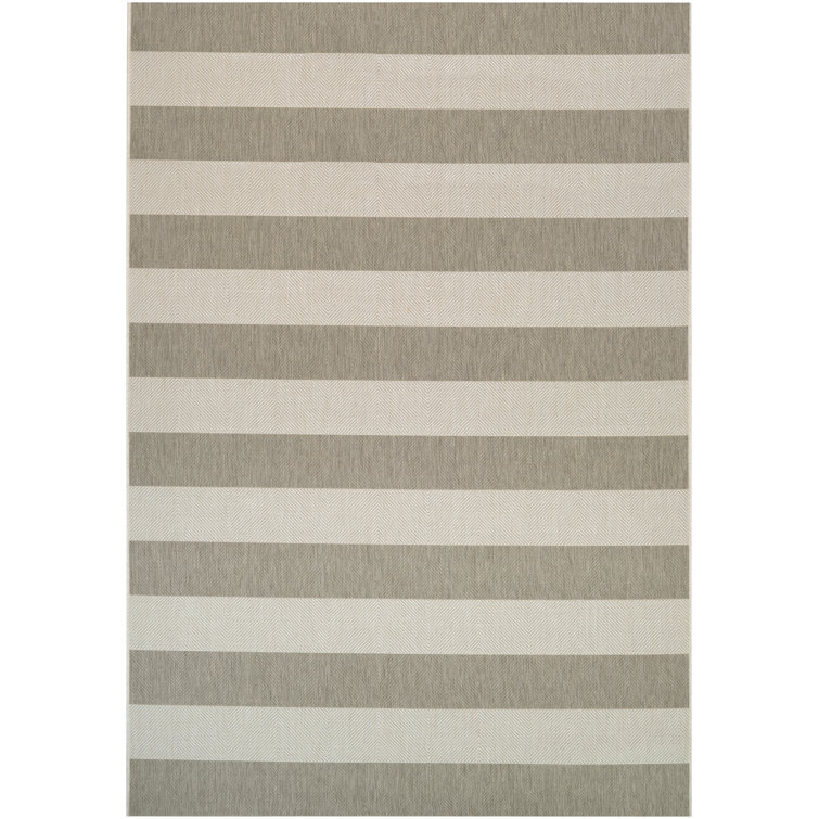 Tan and Ivory Striped Flatweave Indoor Outdoor Rug