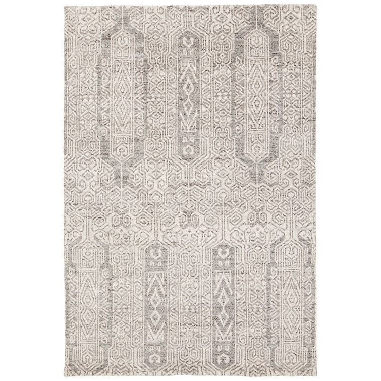 Hand-Knotted Geometric Gray Wool Area Rug 7'9" x 10'6"