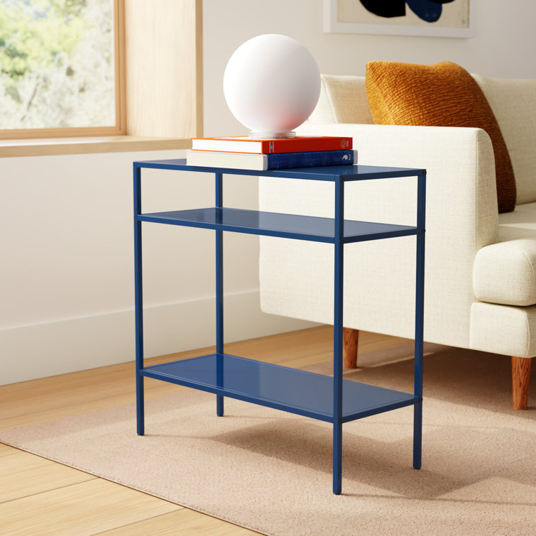 Mykonos Blue Steel Rectangular End Table with Shelves