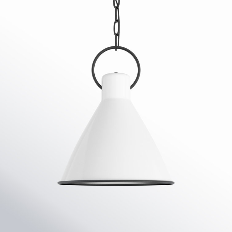 Polished White Steel Cone Pendant Light with Black Accents