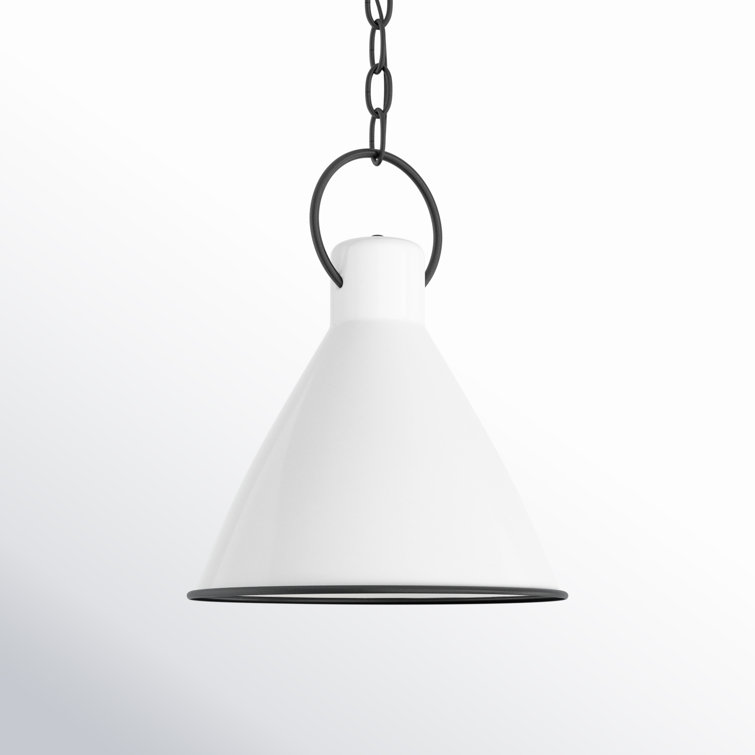 Polished White Steel Cone Pendant Light with Black Accents