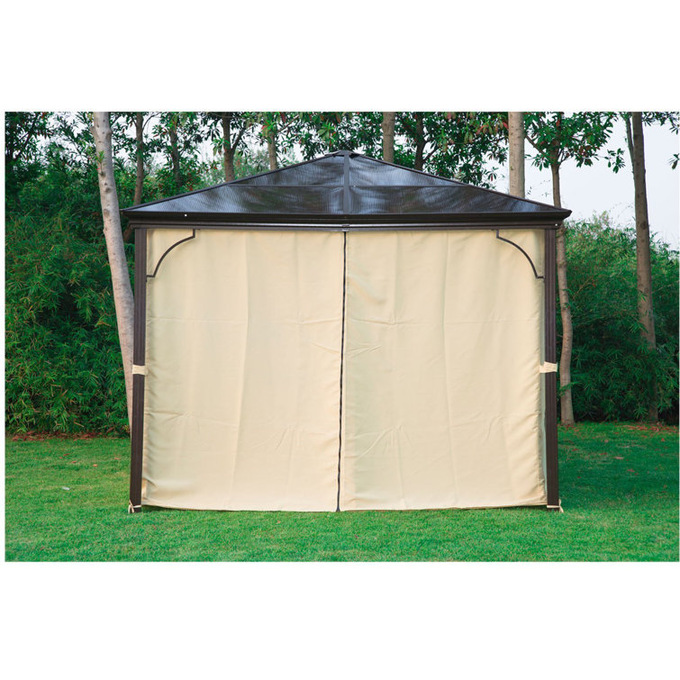 10' x 10' Brown Aluminum Hardtop Gazebo with Side Curtains