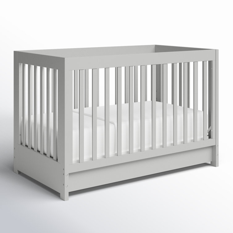 Soft Gray Convertible Crib with Drawer and Toddler Rail