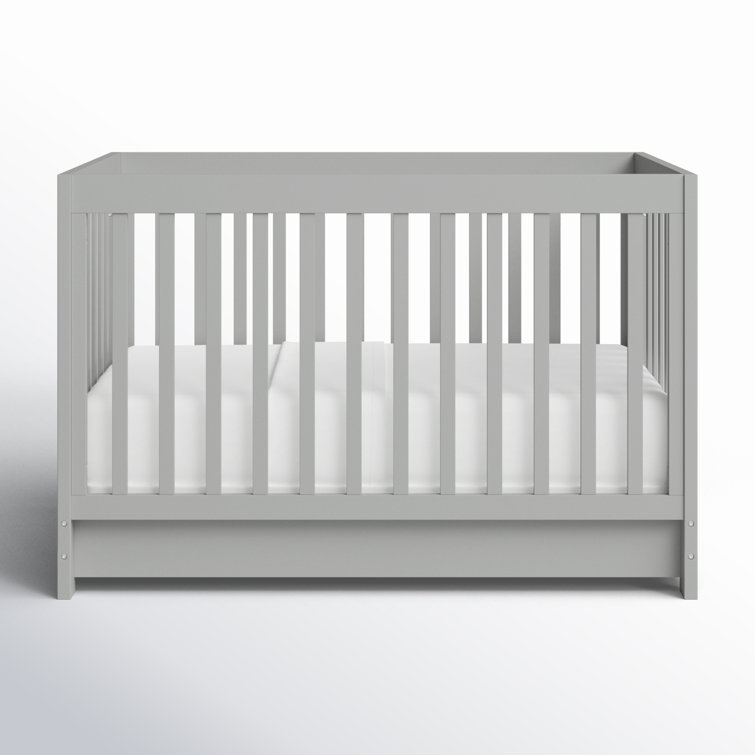 Soft Gray Convertible Crib with Drawer and Toddler Rail