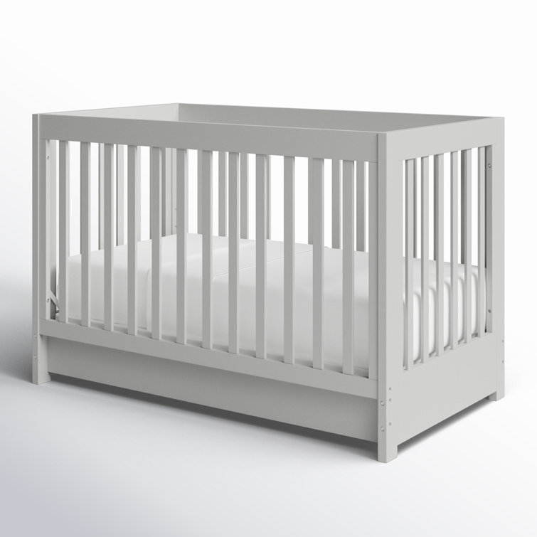 Soft Gray Convertible Crib with Drawer and Toddler Rail