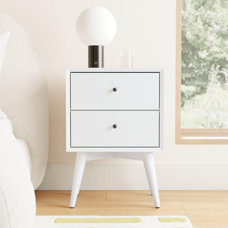 Elegant White Mahogany 2-Drawer Mid-Century Modern Nightstand
