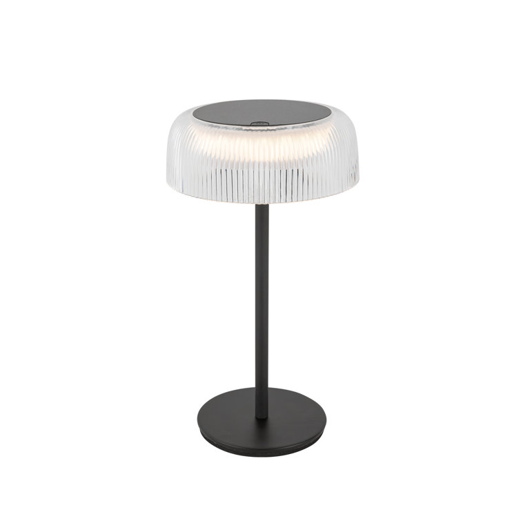 Brilla Cordless Black LED Table Lamp with Ribbed Acrylic Shade