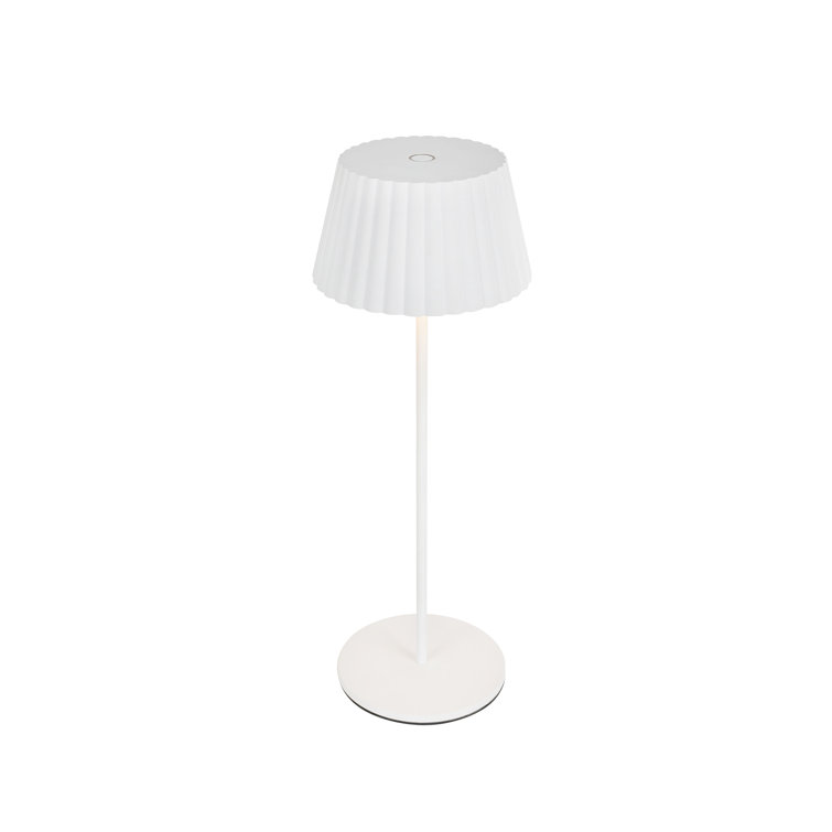 White Adjustable Cordless LED Table Lamp with Pleated Shade