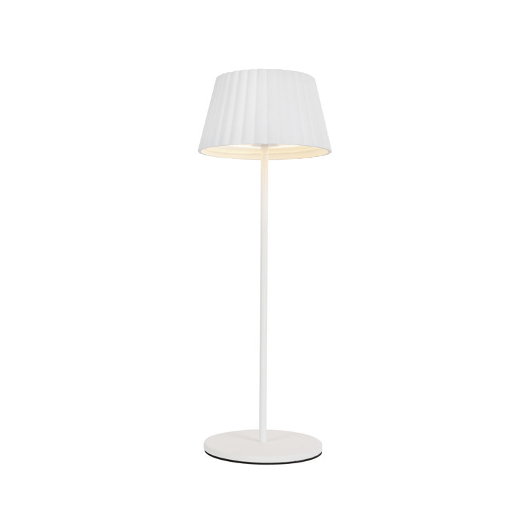 White Adjustable Cordless LED Table Lamp with Pleated Shade