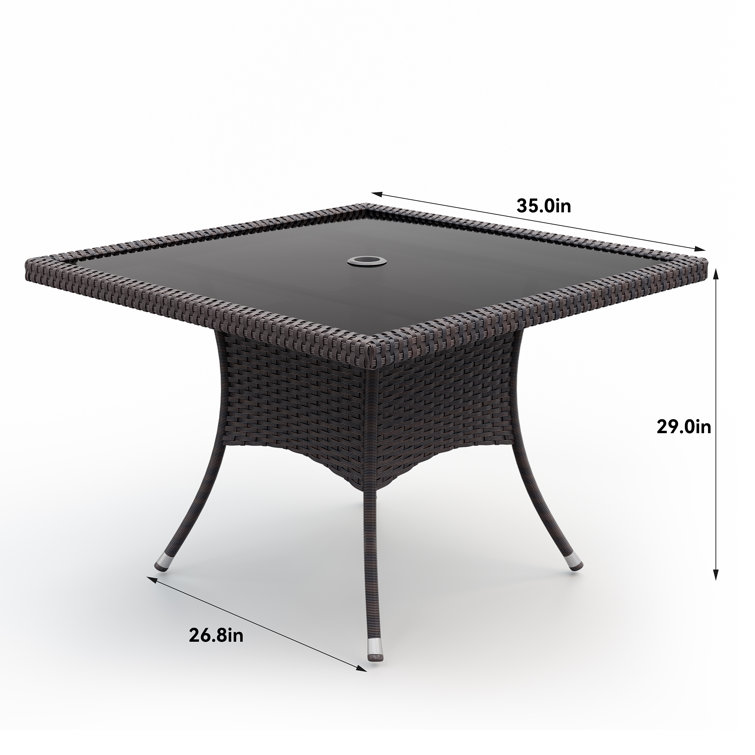 5-Piece Dark Brown Rattan Outdoor Dining Set with Sand Cushions and Glass Tabletop