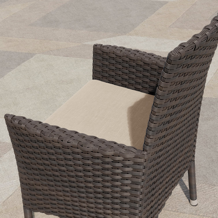 5-Piece Dark Brown Rattan Outdoor Dining Set with Sand Cushions and Glass Tabletop