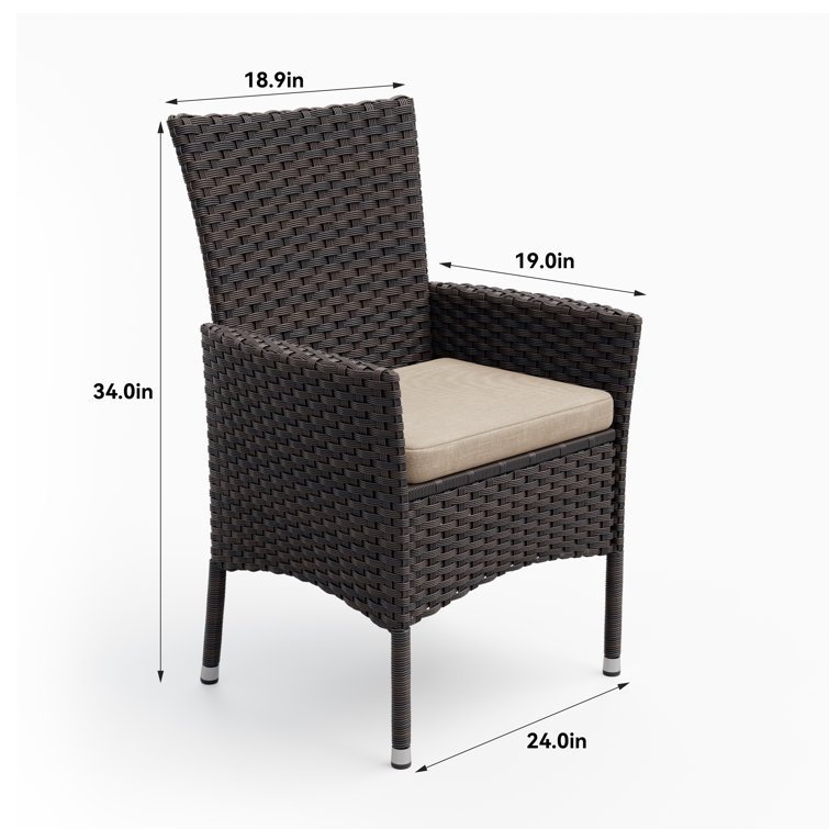 5-Piece Dark Brown Rattan Outdoor Dining Set with Sand Cushions and Glass Tabletop