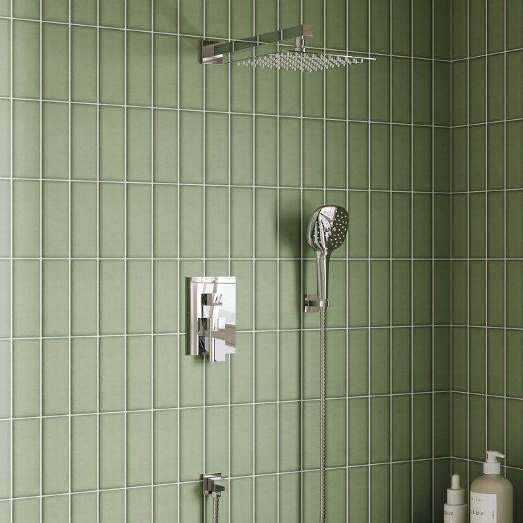 Chrome Square Wall Mounted Dual Shower System with Handheld