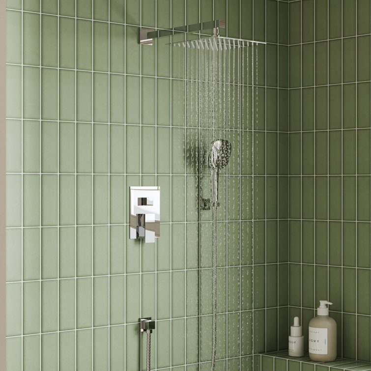 Chrome Square Wall Mounted Dual Shower System with Handheld