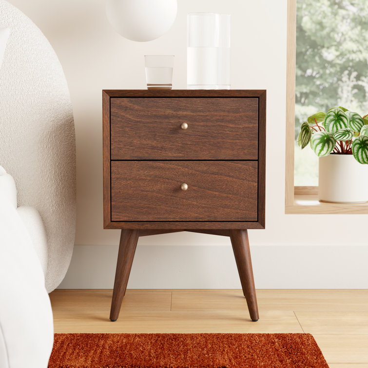 Flynn Transitional Walnut Mahogany 2-Drawer Nightstand