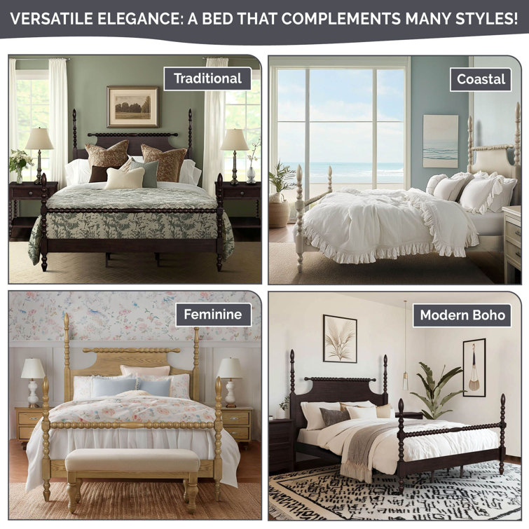 Beckett Natural King Poster Bed with Wood Frame and Headboard