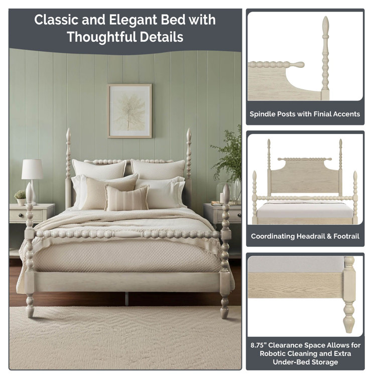 Beckett Natural King Poster Bed with Wood Frame and Headboard