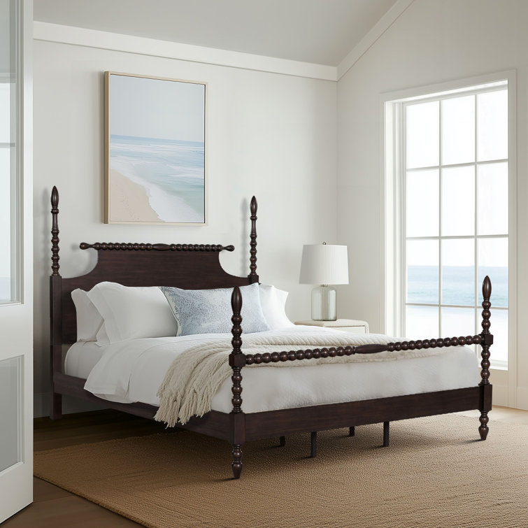 Beckett Deep Brown Acacia Queen Poster Bed with Rolling Pin Headboard