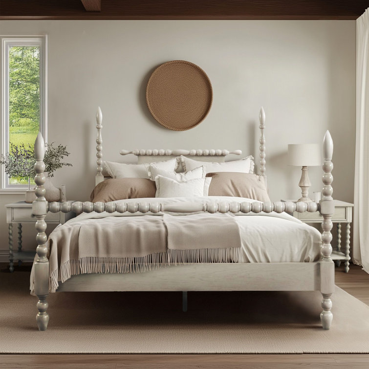 Beckett Natural King Poster Bed with Wood Frame and Headboard