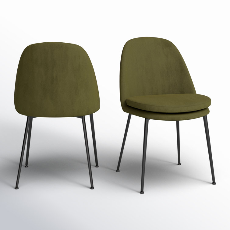 Olive Green Velvet Upholstered Side Chair with Metal Legs