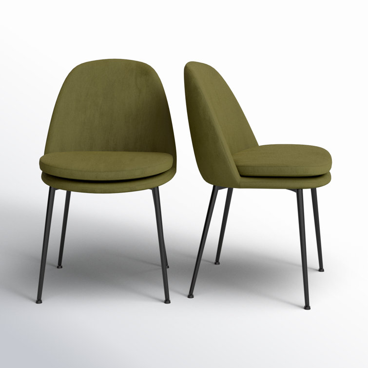 Olive Green Velvet Upholstered Side Chair with Metal Legs