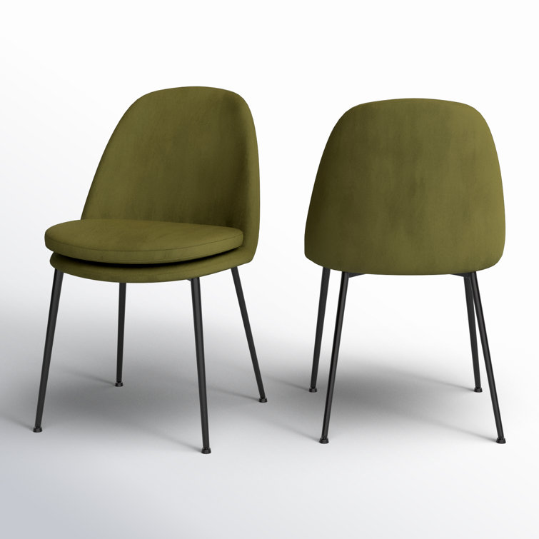 Olive Green Velvet Upholstered Side Chair with Metal Legs